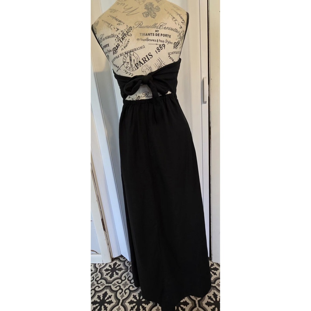 Japna Black Strapless Maxi Dress Open Back Tie Linen Blend XS formal small flaw - Picture 3 of 10